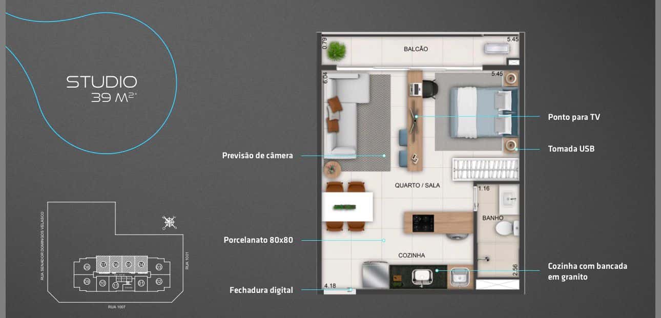 Studio Smart Parque Areião 39m²