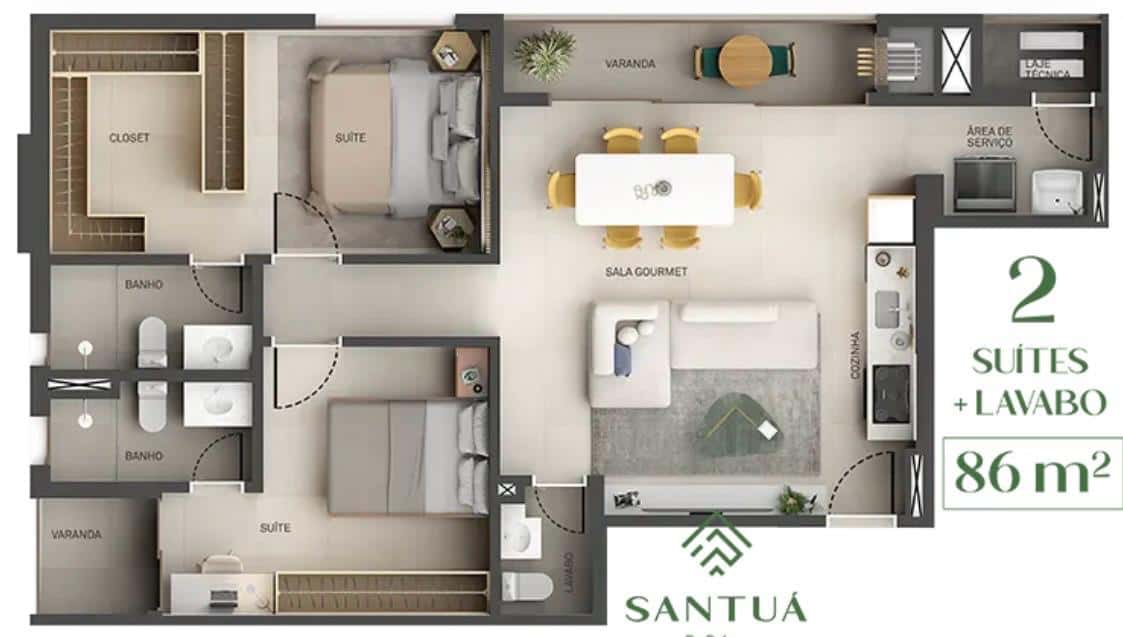 Ágio Apartamento Santua Vaca Brava 85m²